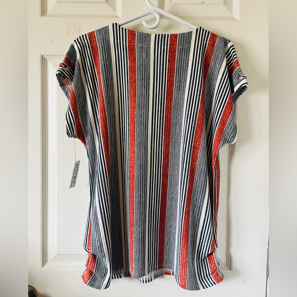 CURE. Striped Red and Black Women's Top Sz L - Picture 2 of 8